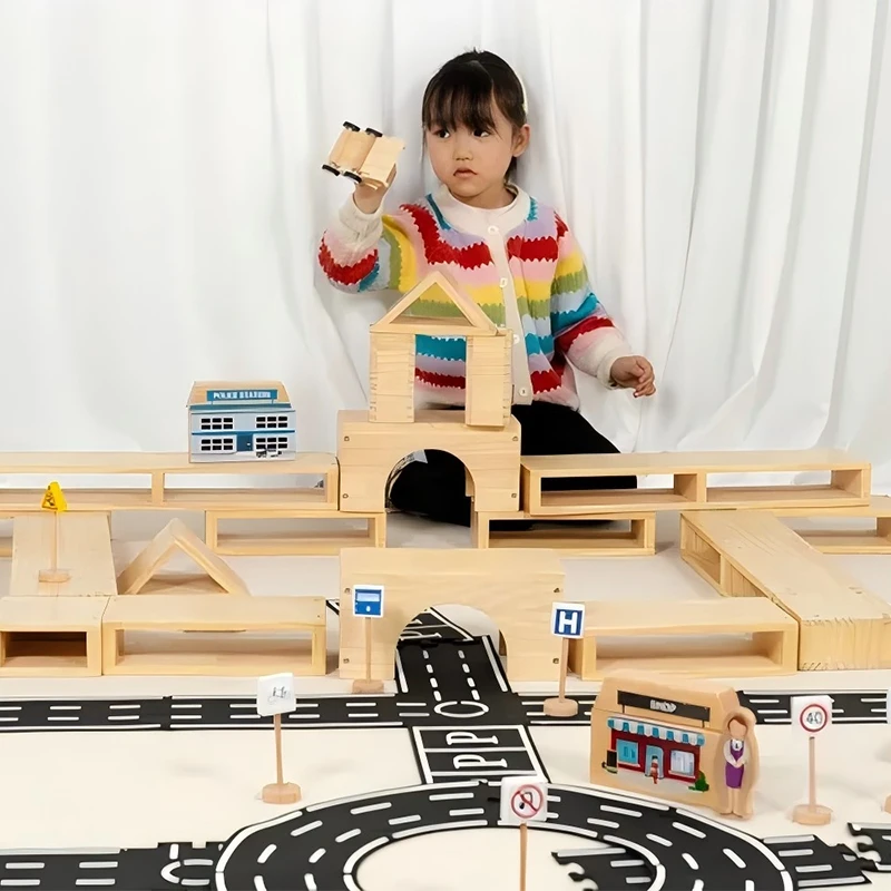109pcs Urban Rail Track System - Dynamic city track building system with premium wood and PVC