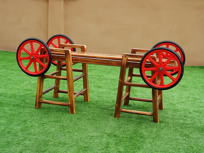 Rubber tires and balance beam components