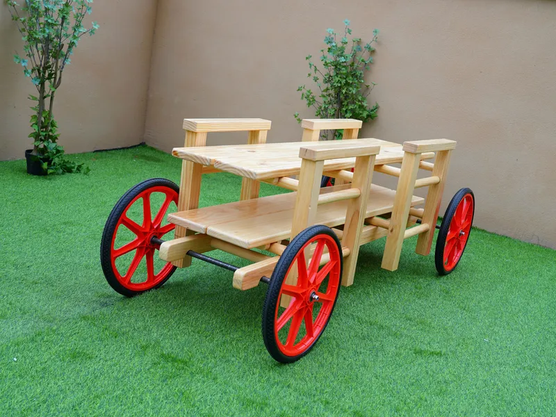 Natural wood train components with clear lacquer finish