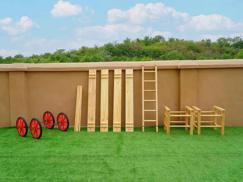 Complete 13-piece natural wood train system