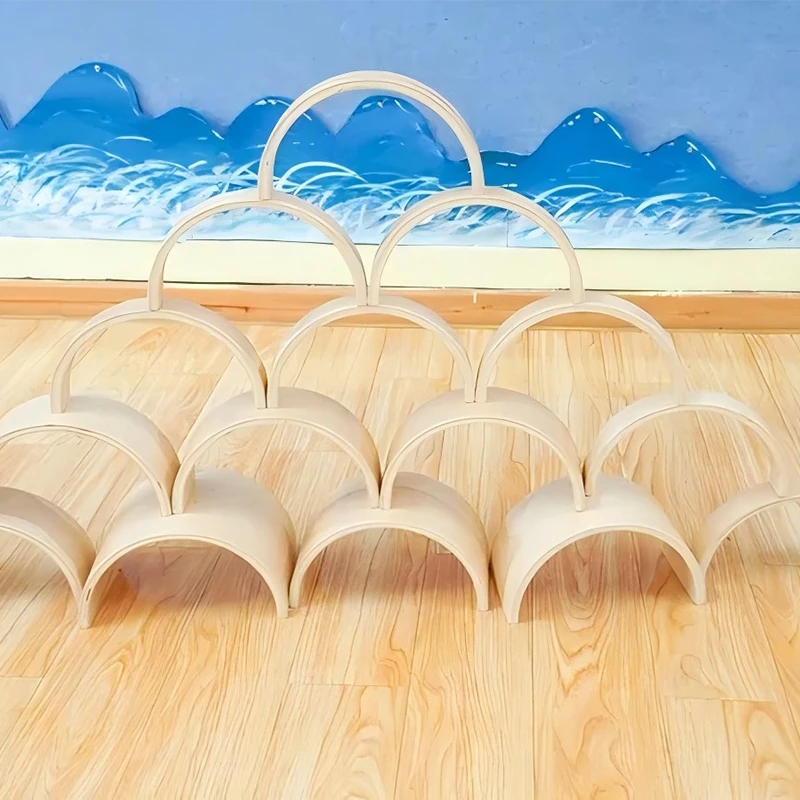 15pcs Arch & Tunnel Builder Kit - Birch plywood construction with graduated arch sizes for progressive building challenges
