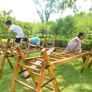 Anji play equipment wooden outdoor playground set for kindergarten obstacle course