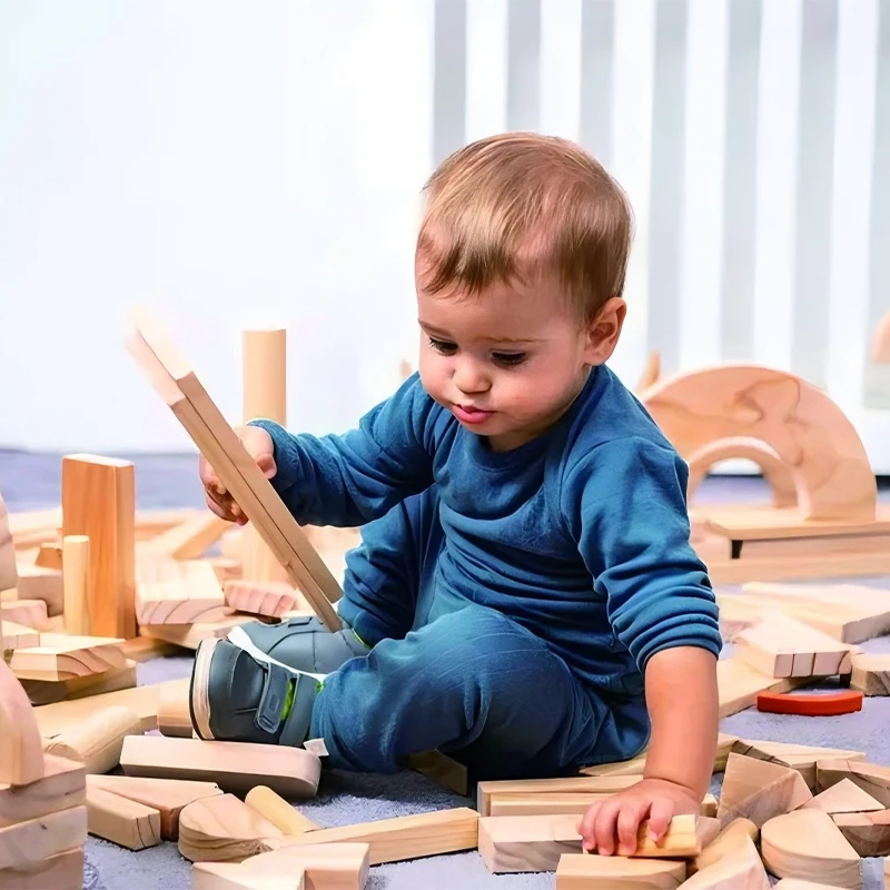 178pcs Unfinished Beech Wood Blocks - Premium natural beech wood construction with unfinished surface for architectural building projects