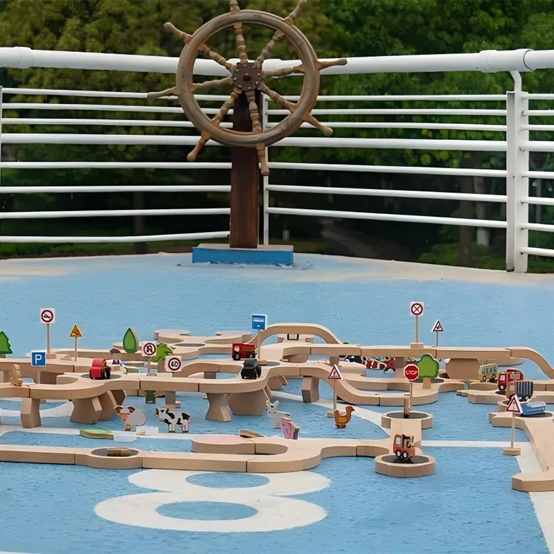 182pcs Pathway Construction Set - Premium beech wood track construction with themed figurines