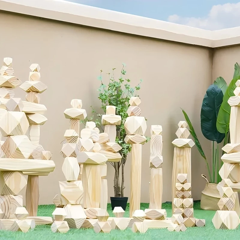 220pcs XL Natural Stacking Boulders - Premium New Zealand pine with natural clear coating