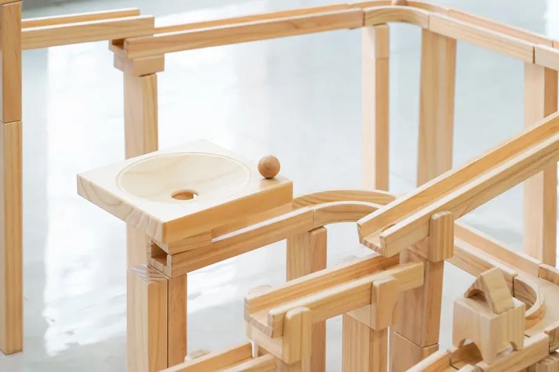 Multi-level marble run construction example