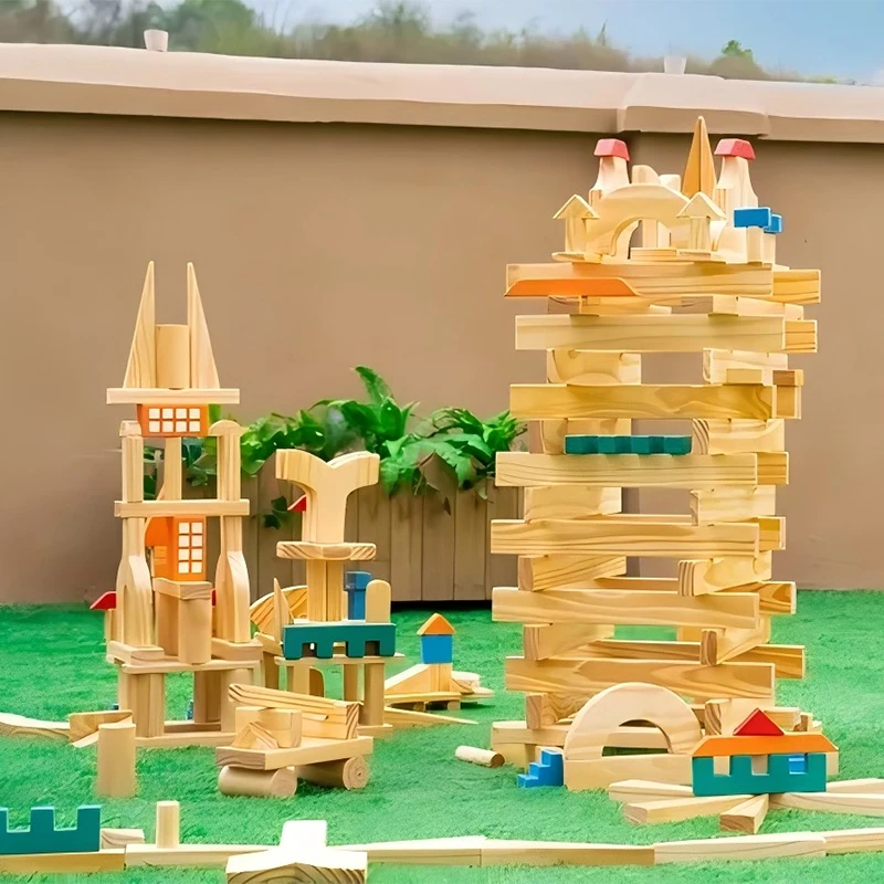 348pcs Compact Charred Wood Building Blocks Set - Premium New Zealand pine with carbonization treatment