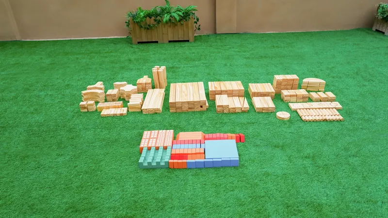 Giant pine wood construction blocks with specialized shapes