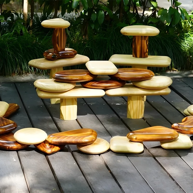 34pcs Stacking Pebble Blocks - New Zealand pine with natural stone-inspired shapes