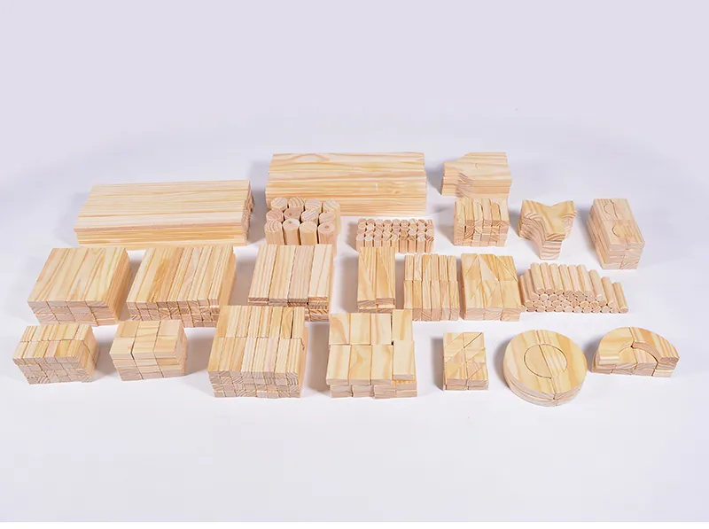 Unfinished pine wood blocks with architectural shapes