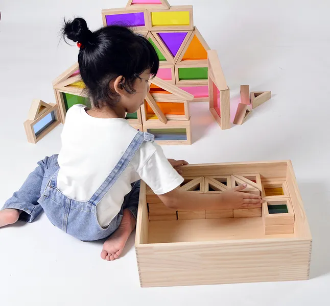 Six geometric shapes in vibrant colors