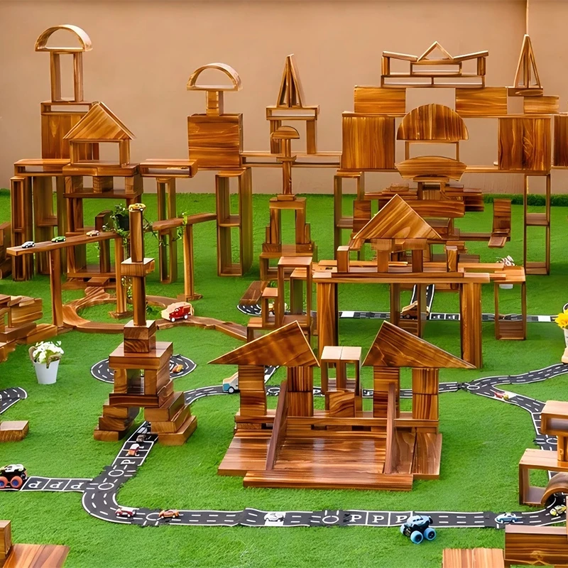 608pcs Charred Wood Transportation Track Building Set - Comprehensive carbonized traffic track building system