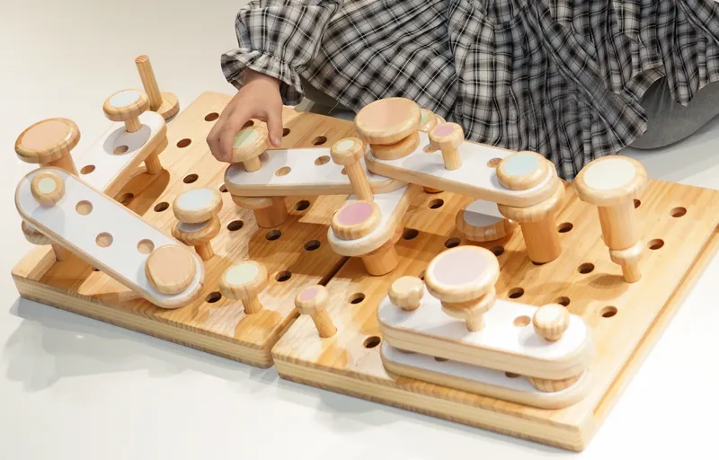 Pattern making and color sorting activities with mushroom peg toys