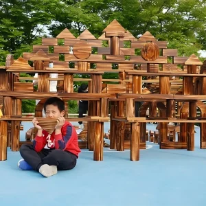Carbonized wooden building blocks set 656pcs for outdoor construction play