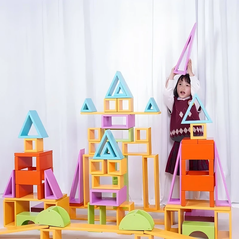 76pcs Multicolor Lightweight Blocks Set - Premium Finnish pine with transparent colored coatings