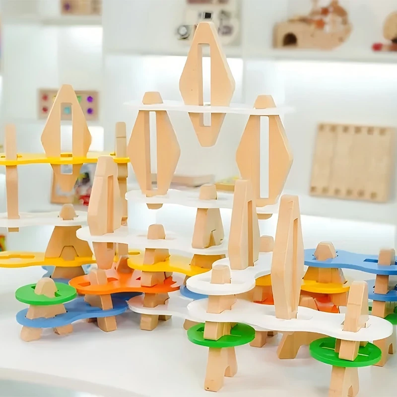 96pcs Geometric Stacking Blocks - Layered stacking blocks with geometric shapes in six vibrant colors