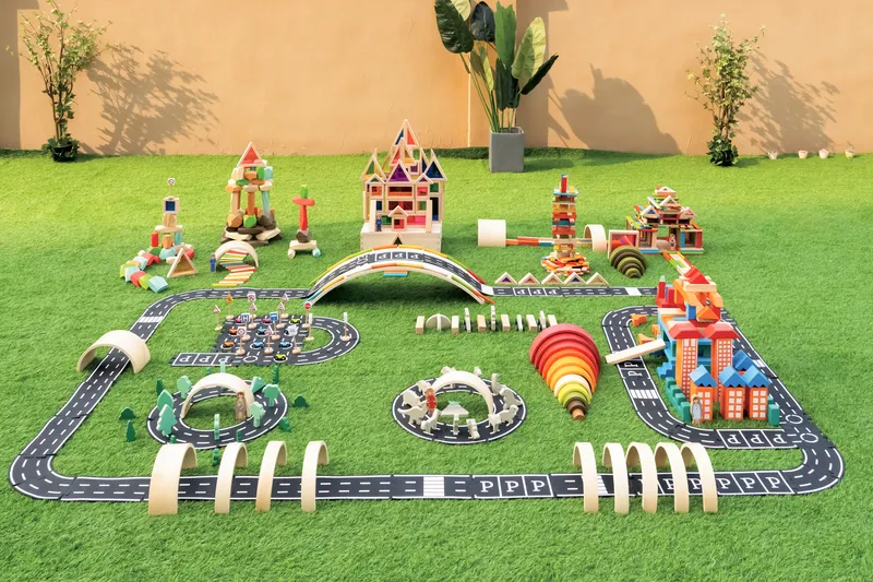 Eco-friendly wooden construction toys for preschoolers made from sustainable materials