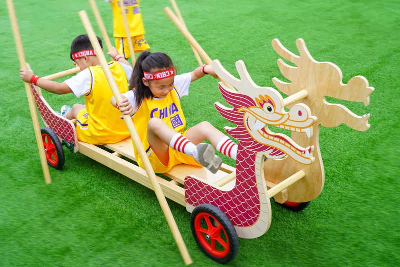 Traditional dragon boat construction design with dragon tail plates