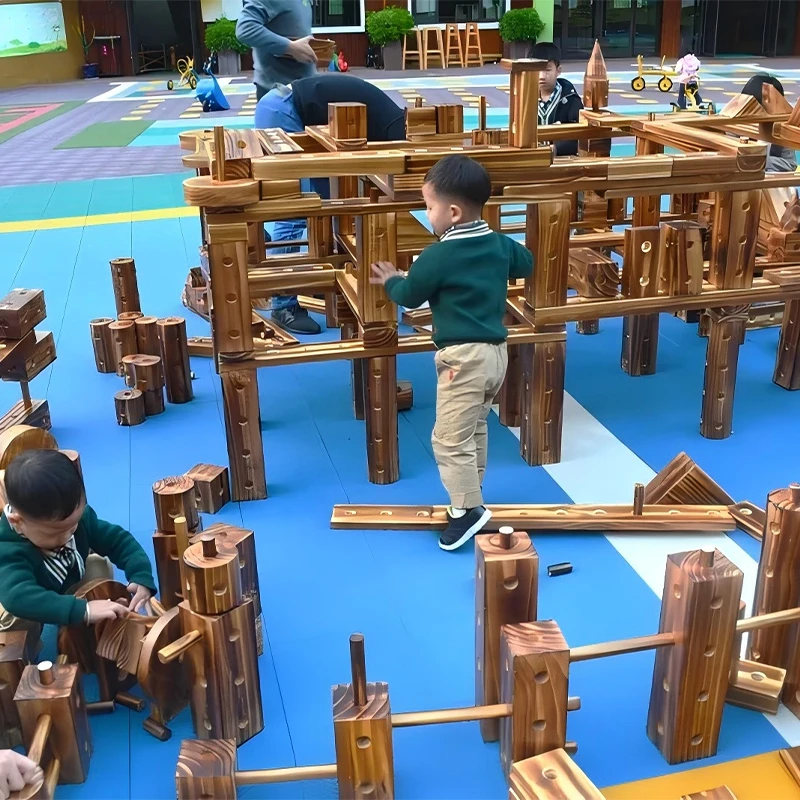 Pegboard Construction Blocks Set - Charred Wood - Premium New Zealand pine with carbonization treatment