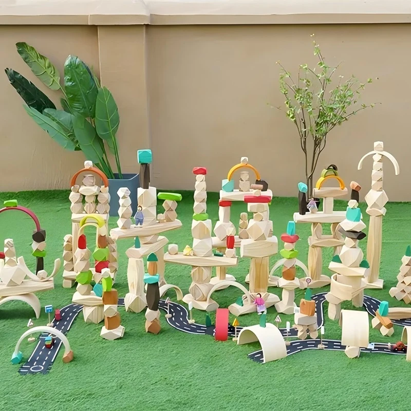 Rainbow Stacking Stone Blocks - Premium stacking blocks with rainbow arches and road elements