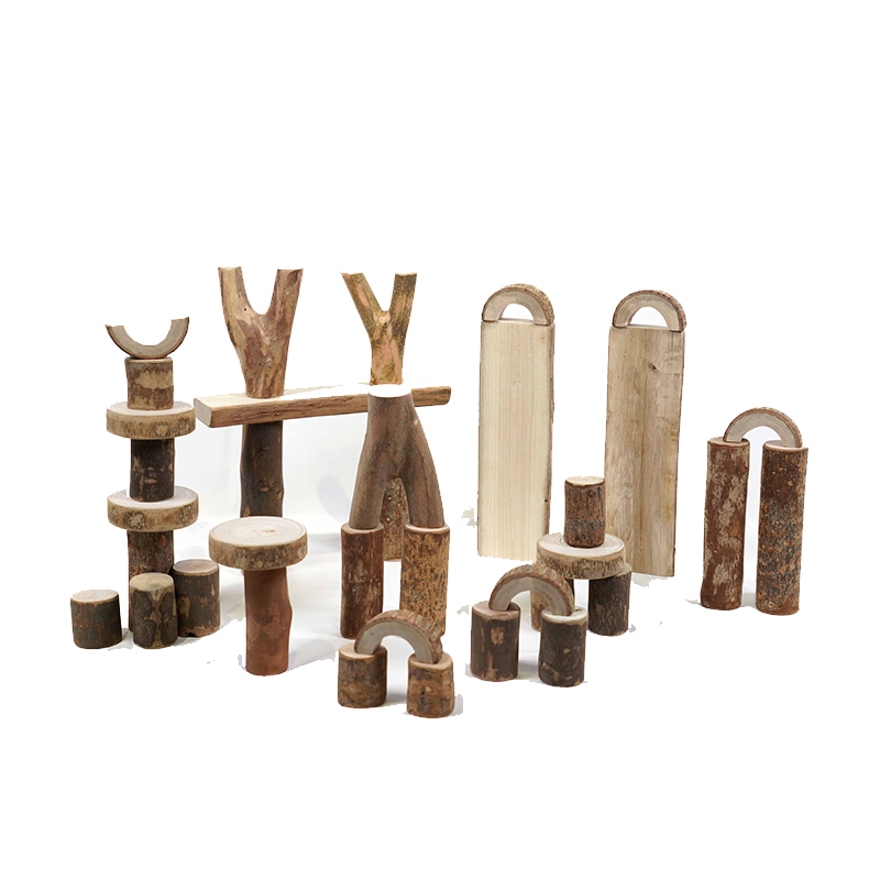 36pcs Branch Blocks - Natural wood building blocks with organic branch-like shapes