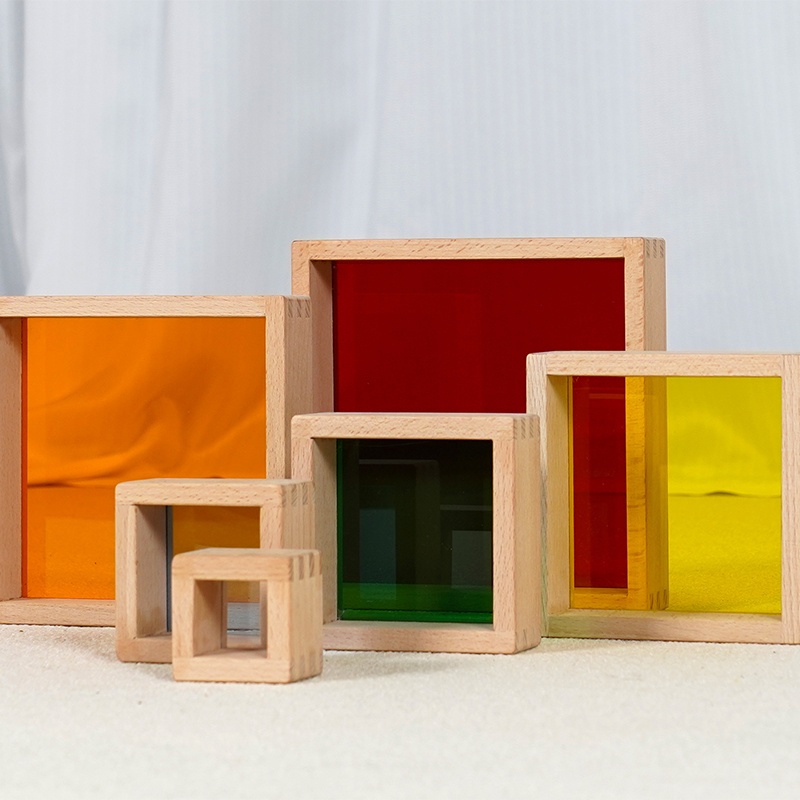 6 pieces of colored cubes - Premium beech wood cubes with vibrant colored surfaces