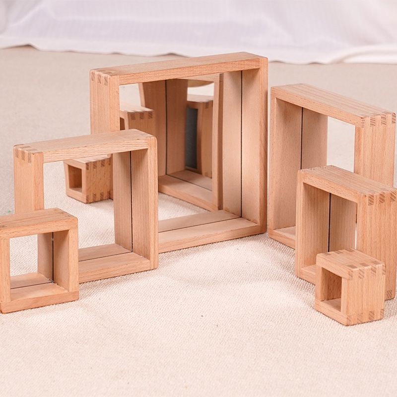 6 pieces of mirror - surface cubes - Premium beech wood with reflective mirror surfaces