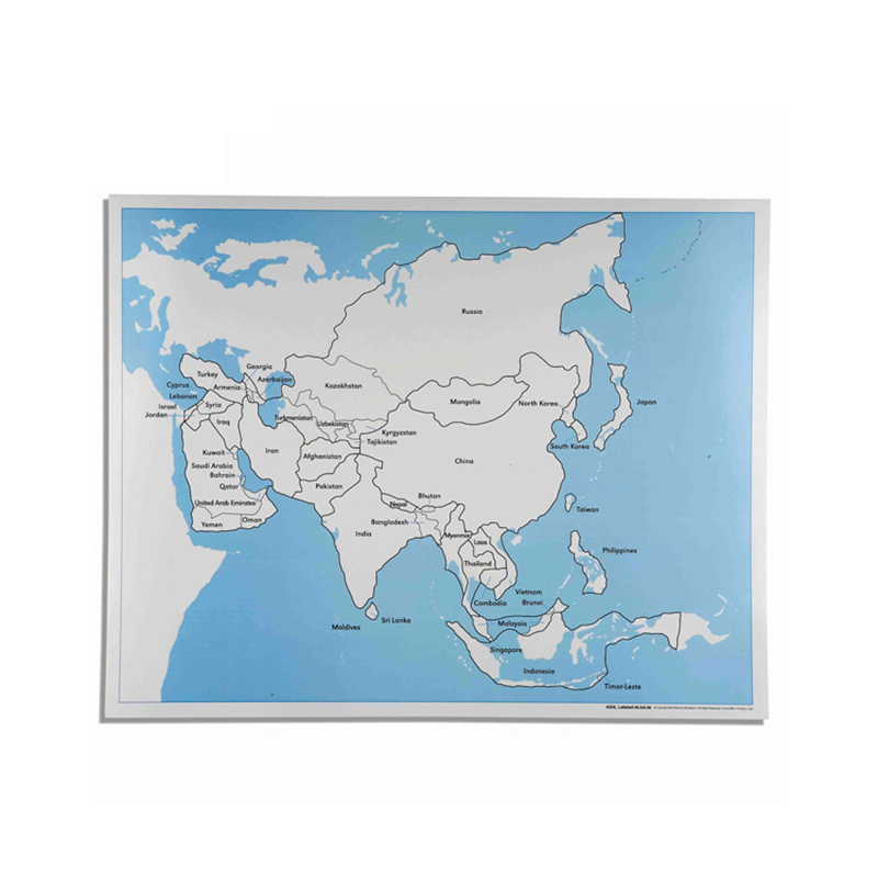 Asia Control Map - Labeled - Educational geography material for children