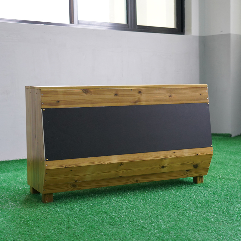 Blackboard Long Straight Cabinet - Side view showing storage compartments