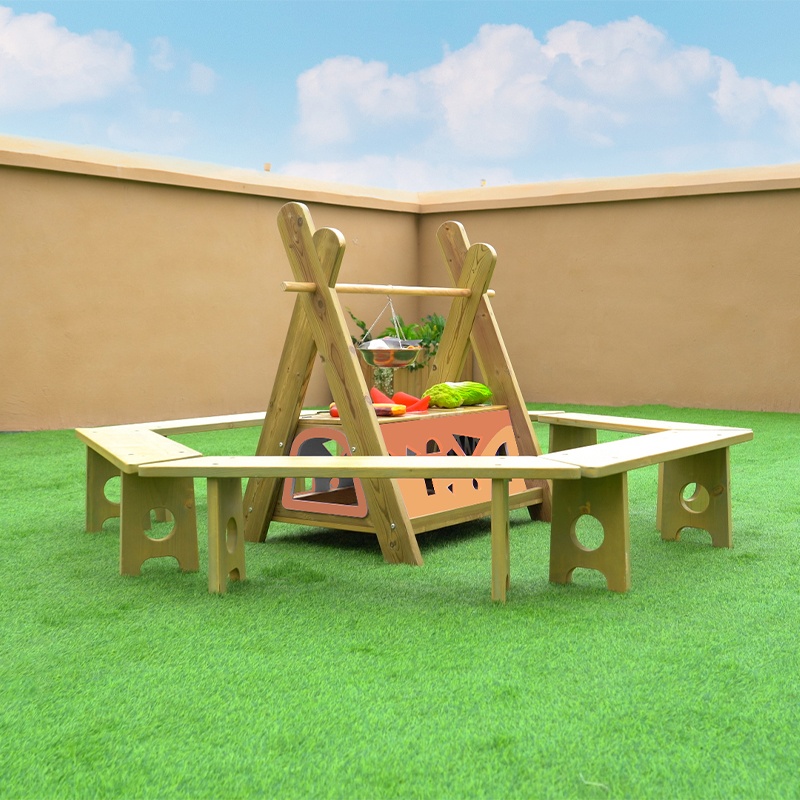 Campfire Game Set - Antiseptic wood outdoor pretend play campfire with interactive elements