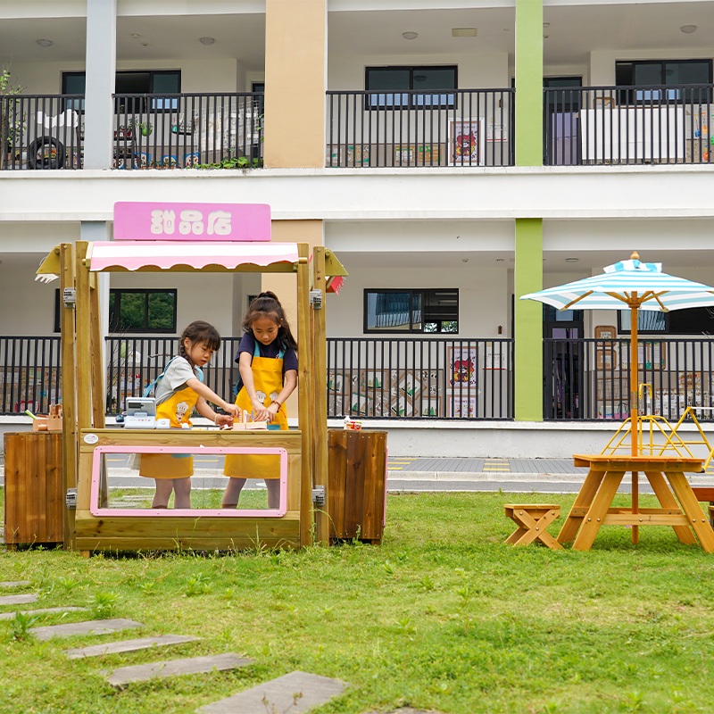 Outdoor dessert shop counter and serving area