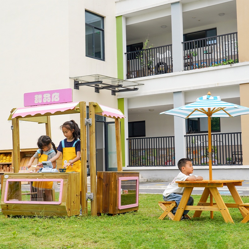 Weather-resistant outdoor dessert shop setup