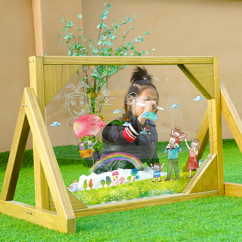 Drawing surface with acrylic panel detail