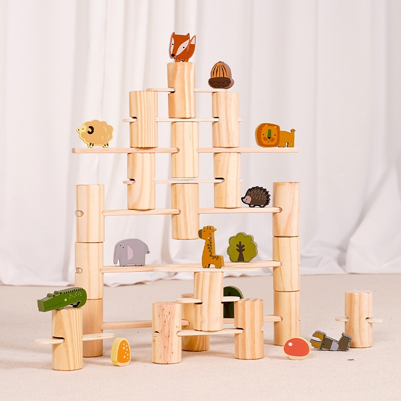 Forest Jenga - Skillful Builder Blocks - Premium pine wood construction blocks with 24 unique shapes