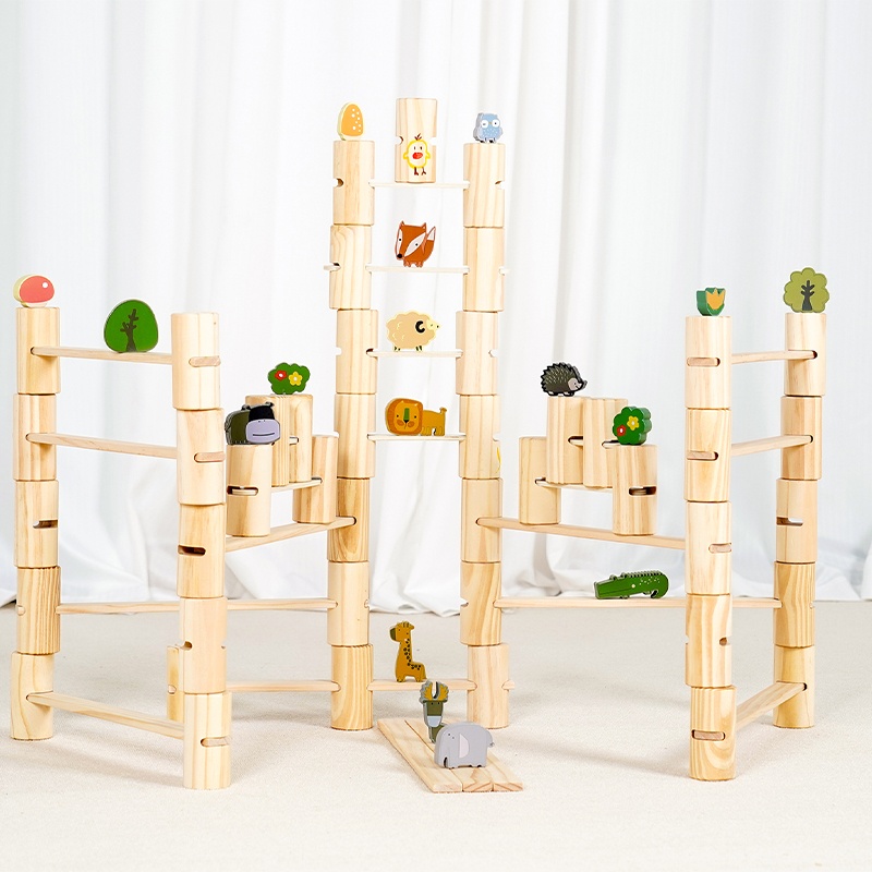 Premium pine wood skillful builder blocks with natural wood finish