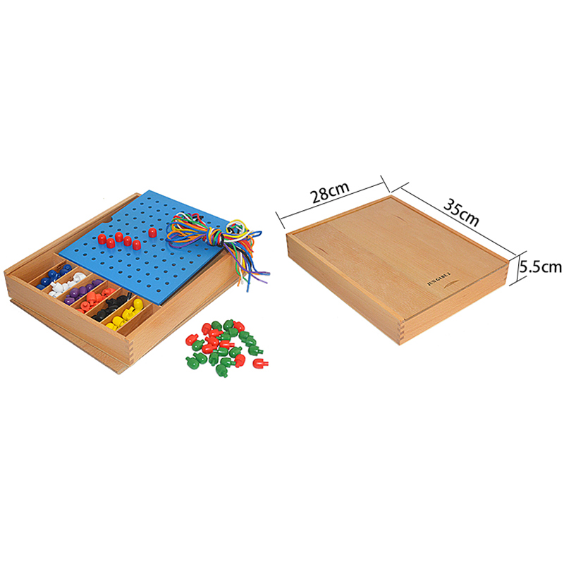 Froebel Toys-Pegboard - Educational pegboard with 120 colorful pegs and beech wood storage box