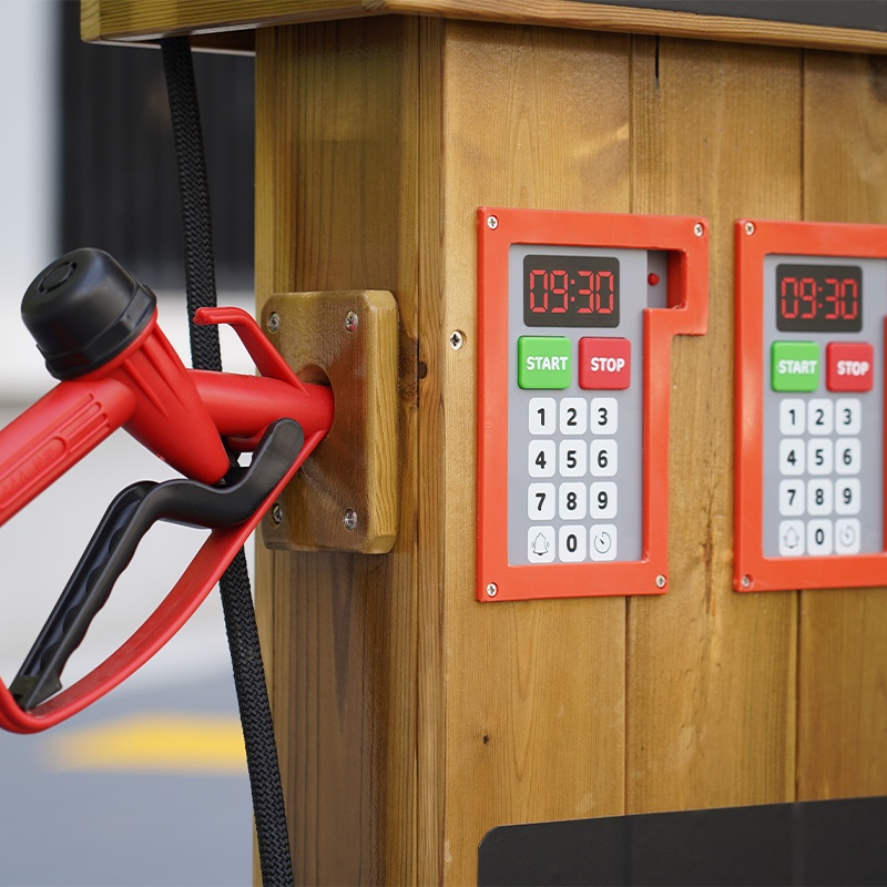 Gas station setup with charging port options