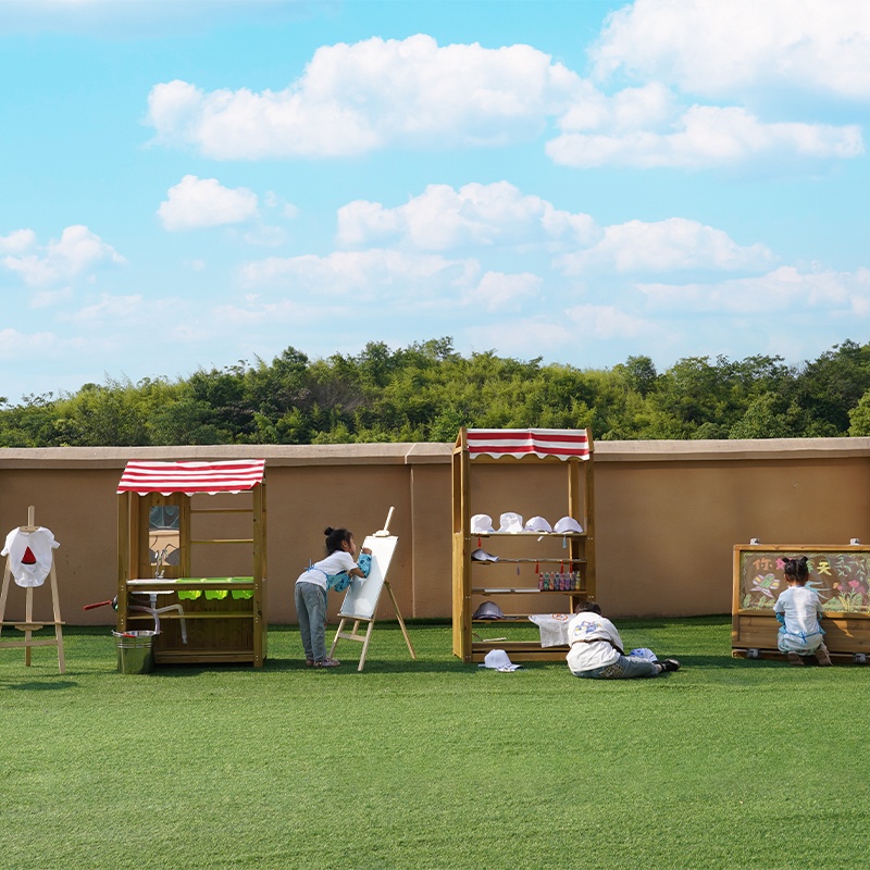 Creative stations with drawing and crafting surfaces