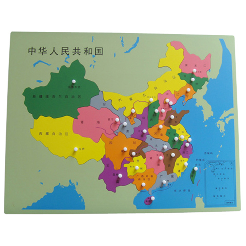 Puzzle Map of China - Wooden educational puzzle with knobs at regional capitals
