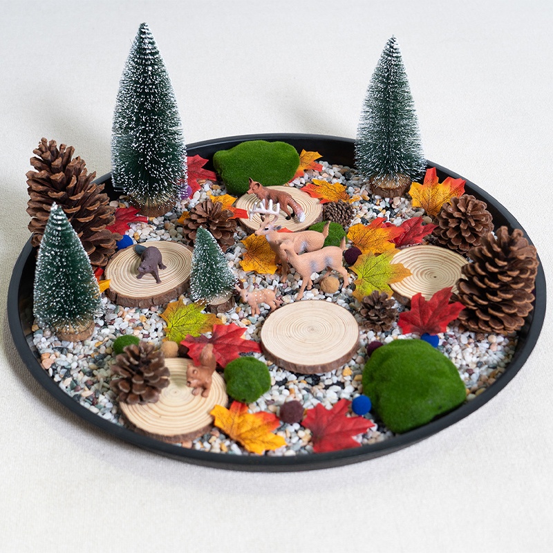 Small World In Plate - Forest - 52cm miniature forest ecosystem with 29 pieces