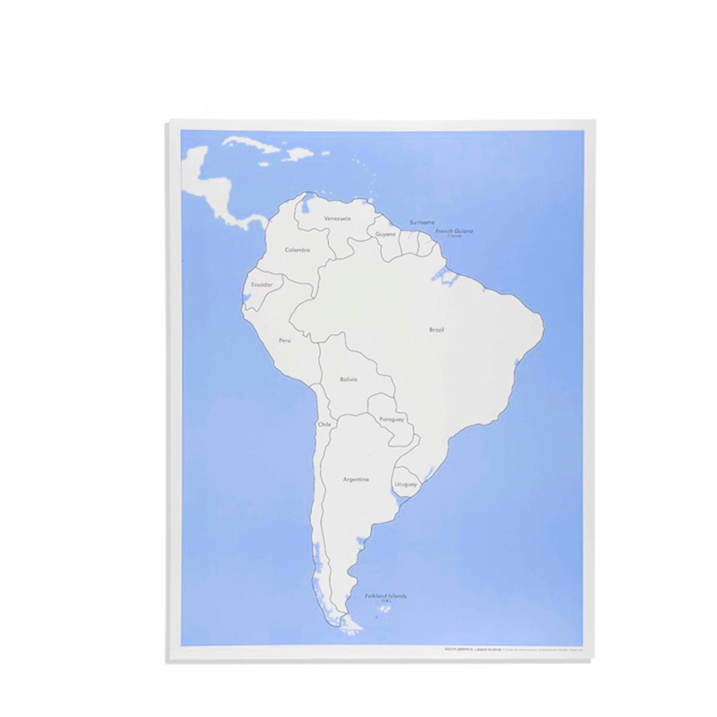 South America Control Map - Labeled - Educational geography map for Montessori learning