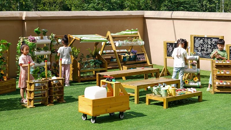 Complete wooden garden play set