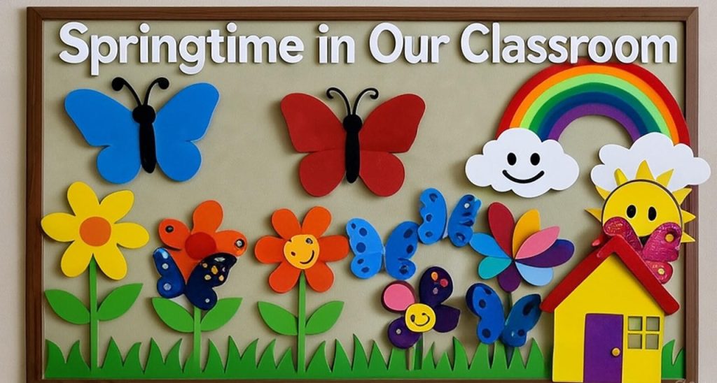 pre k spring bulletin board ideas with flowers and butterflies
