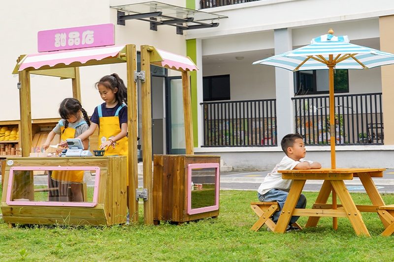 dramatic play area preschool restaurant theme with wooden toys