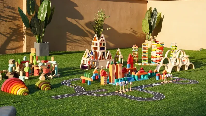 Building blocks for preschoolers - variety of wooden block types and shapes