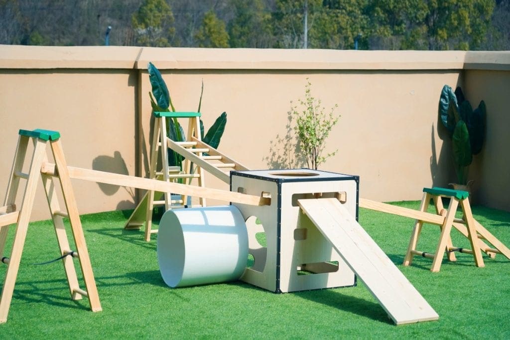 Kids Obstacle Course: 24pcs Natural Wooden Play Gym & Climbing Set