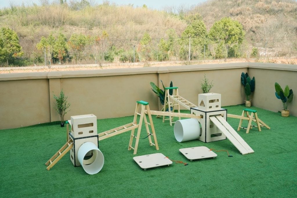 Kids Obstacle Course: 24pcs Natural Wooden Play Gym & Climbing Set