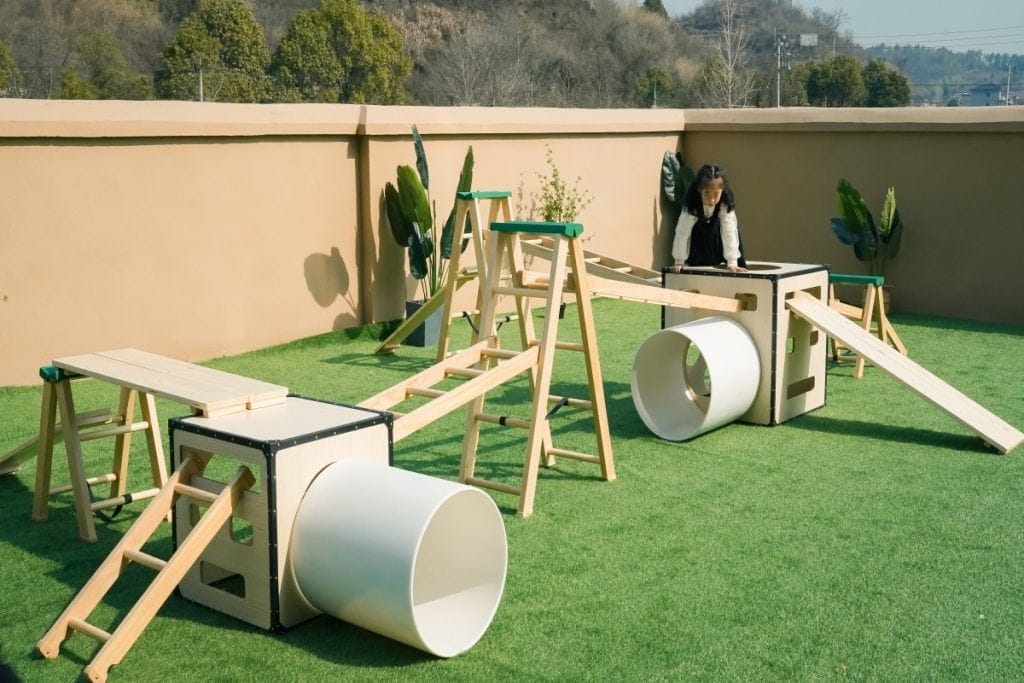Kids Obstacle Course: 24pcs Natural Wooden Play Gym & Climbing Set