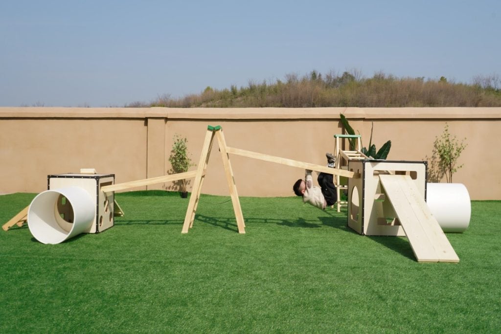 Kids Obstacle Course: 24pcs Natural Wooden Play Gym & Climbing Set