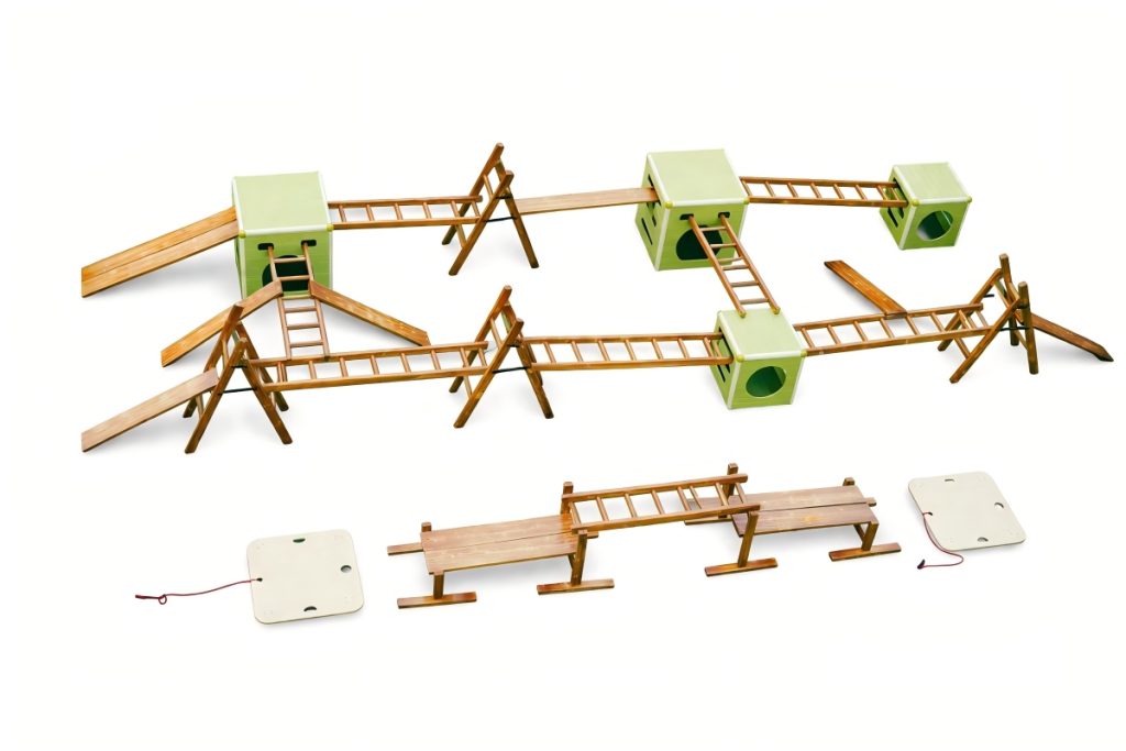 Obstacle Course Equipment: 34pcs Carbonized Outdoor Set & Bin